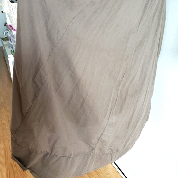 Linen Beige Long Sleeve Gauzy Boho Synched Draw String Waist Higher Front NWOT - Picture 8 of 11